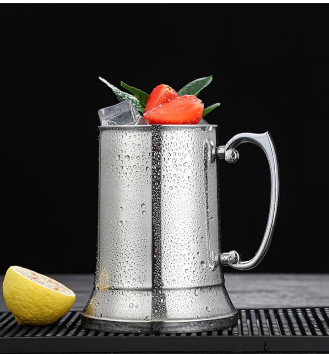 Personalized 4 PCs 13.53oz 304 Stainless Steel Beer Stein Heat Insulated Beer Mug with Big Grip Handle for Hot or Cold