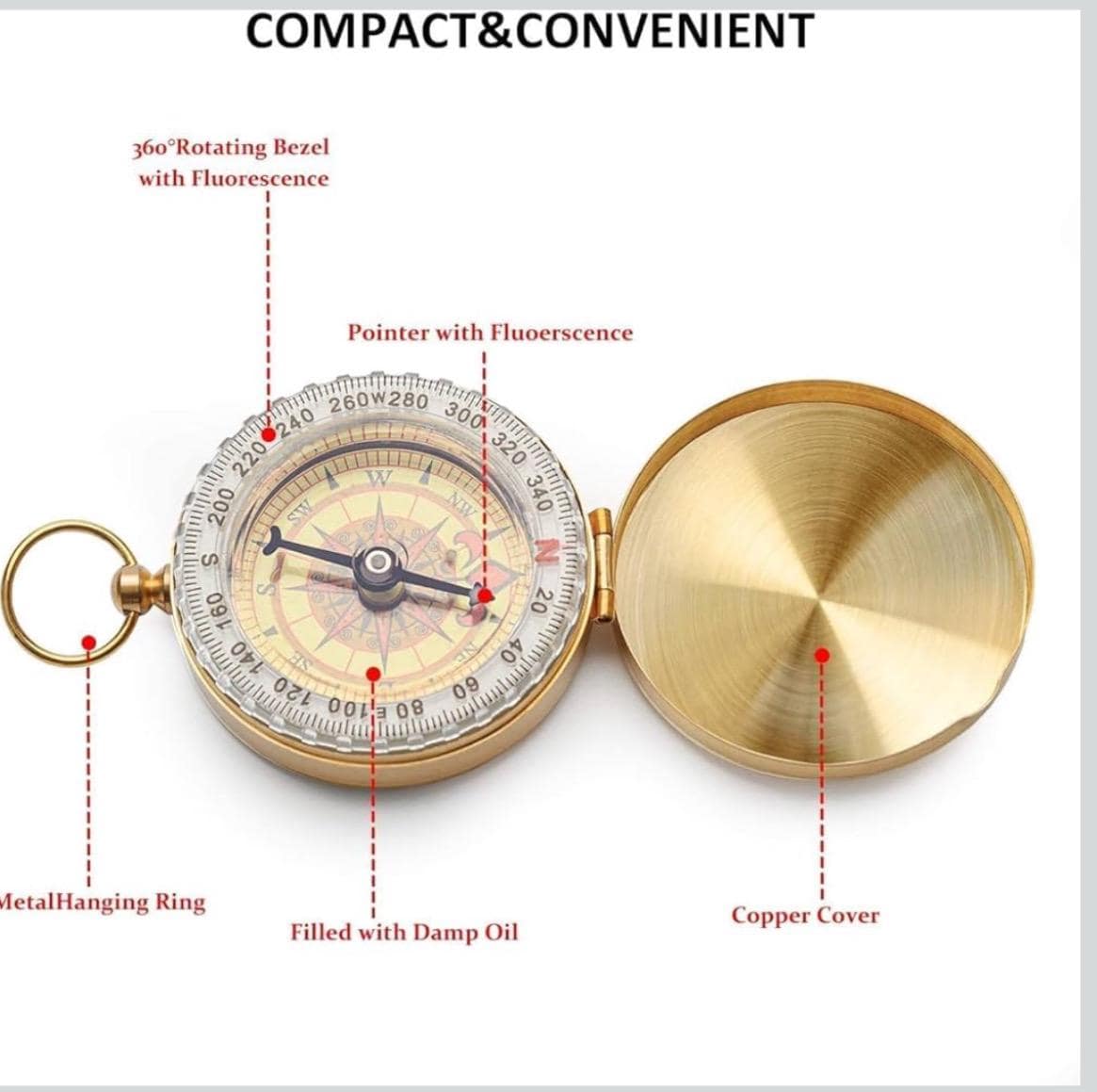 Personalized Camping Survival Compass Metal Compass for Hiking Camping Hunting Outdoor Military Navigation Tool