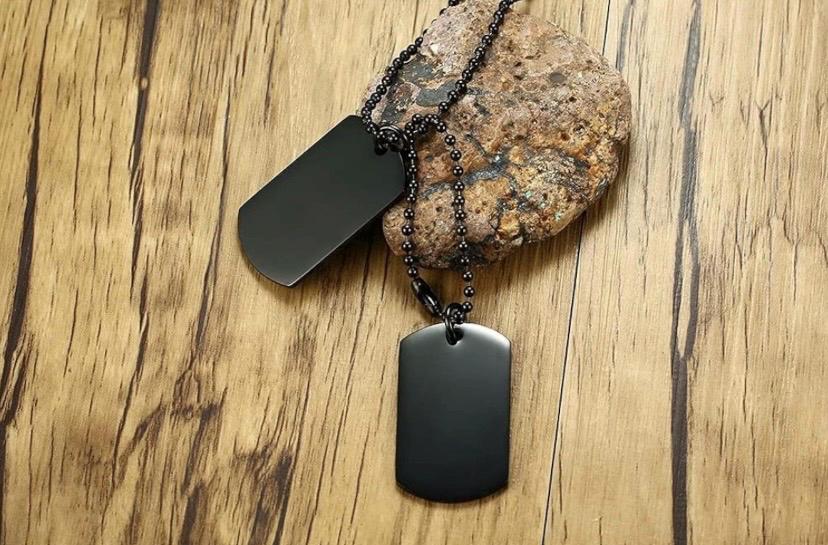 Collar con placa de identificación personalizado para hombre, papá, acero inoxidable, texto personalizado, militar
