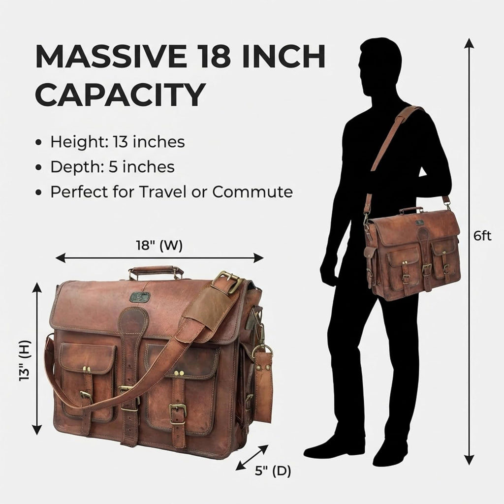 Bolso Bandolera de Cuero Personalizado para Hombre, para Laptop de 18 Pulgadas, Hecho a Mano, de Cuero Genuino