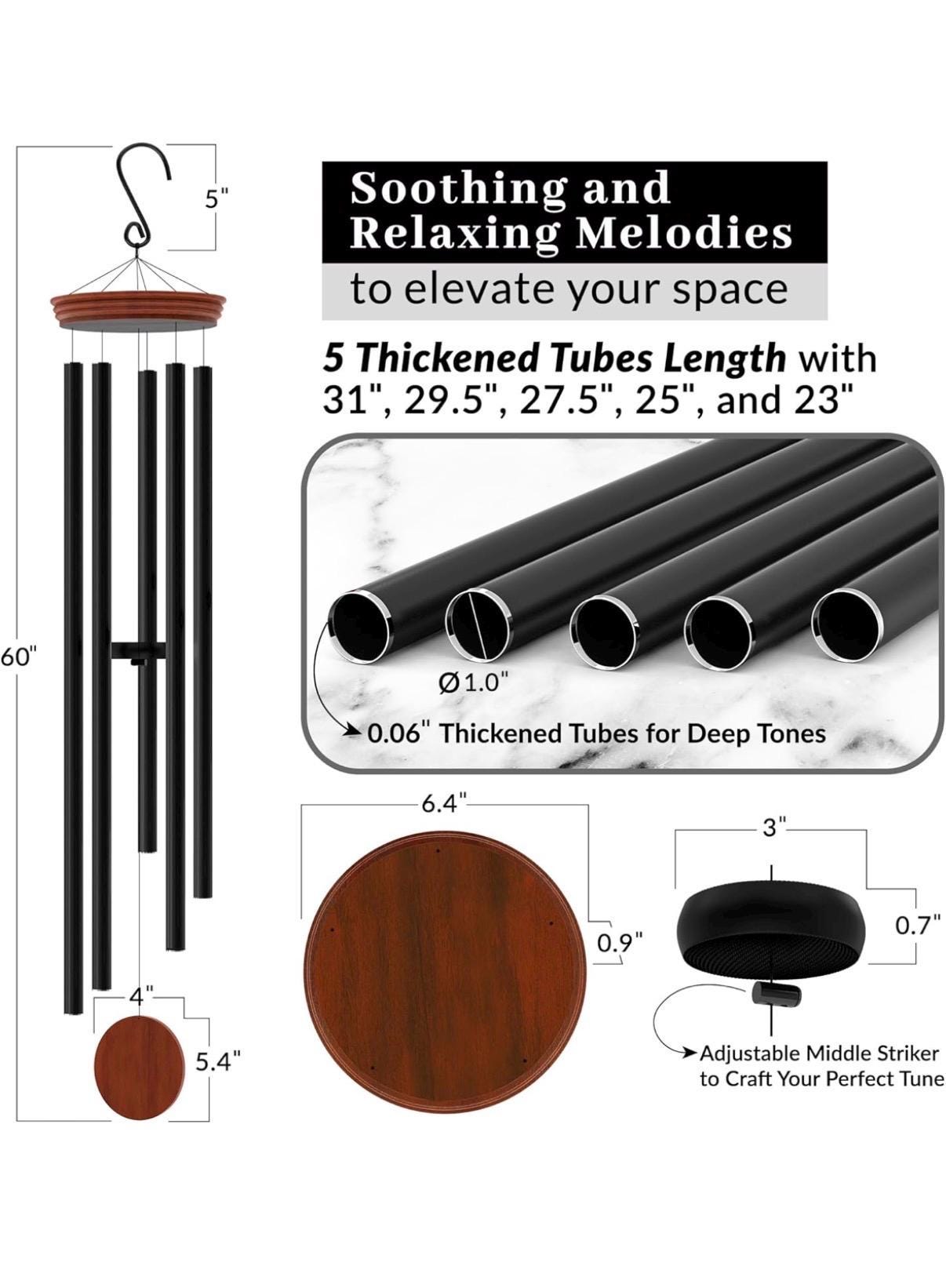 Personalized 60" Extra Large Wind Chimes for Outside Deep Tone - Soothing Wind Chimes Outdoor Unique