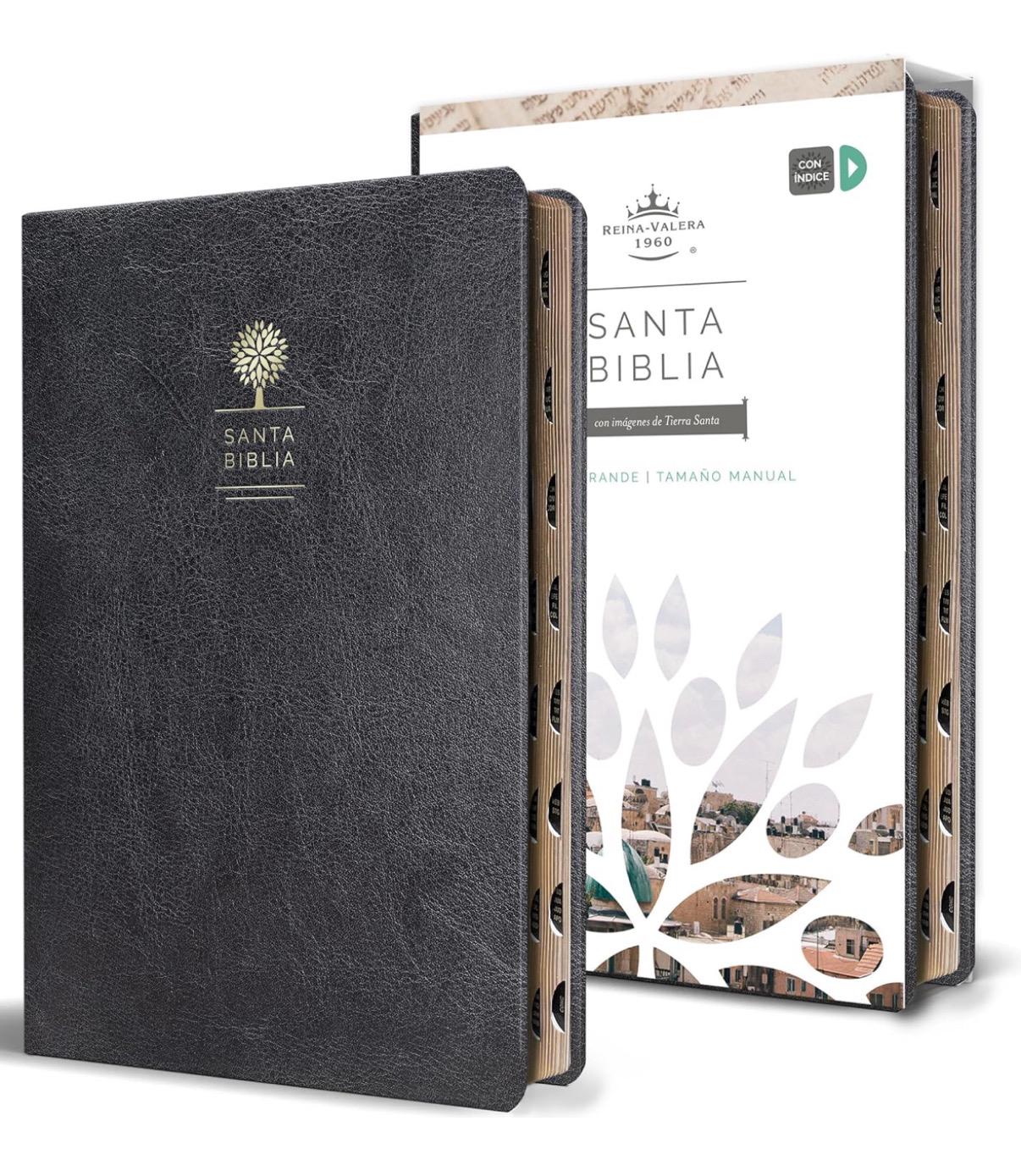 Personalized Biblia Reina Valera 1960 letra grande. Símil piel negro, índice, tamaño manual / Spanish Bible RVR 1960. Handy Size, Thumb Inde