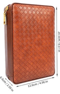 Personalized 4-Finger Portable Brown Weave Texture Travel Leather Cigar Case, Cigar Cutter, Cigar Humidor with and Humidifier