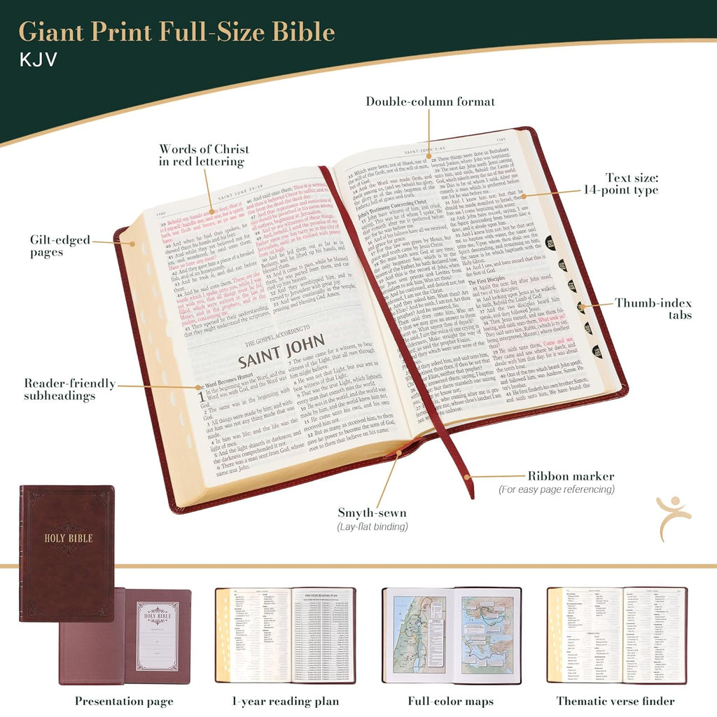 Biblia KJV King James de letra gigante personalizada - Tamaño personal - Luxleather marrón oscuro* Biblia de regalo - Nombre grabado con láser personalizado