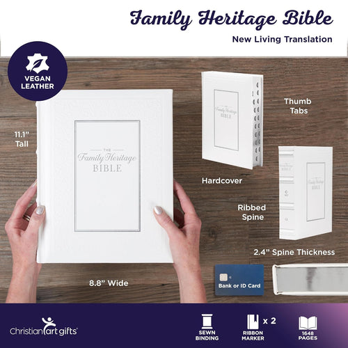 Personalice el apellido y un versículo. Biblia NLT Family Heritage, Biblia devocional familiar de tapa dura de letra grande para el estudio