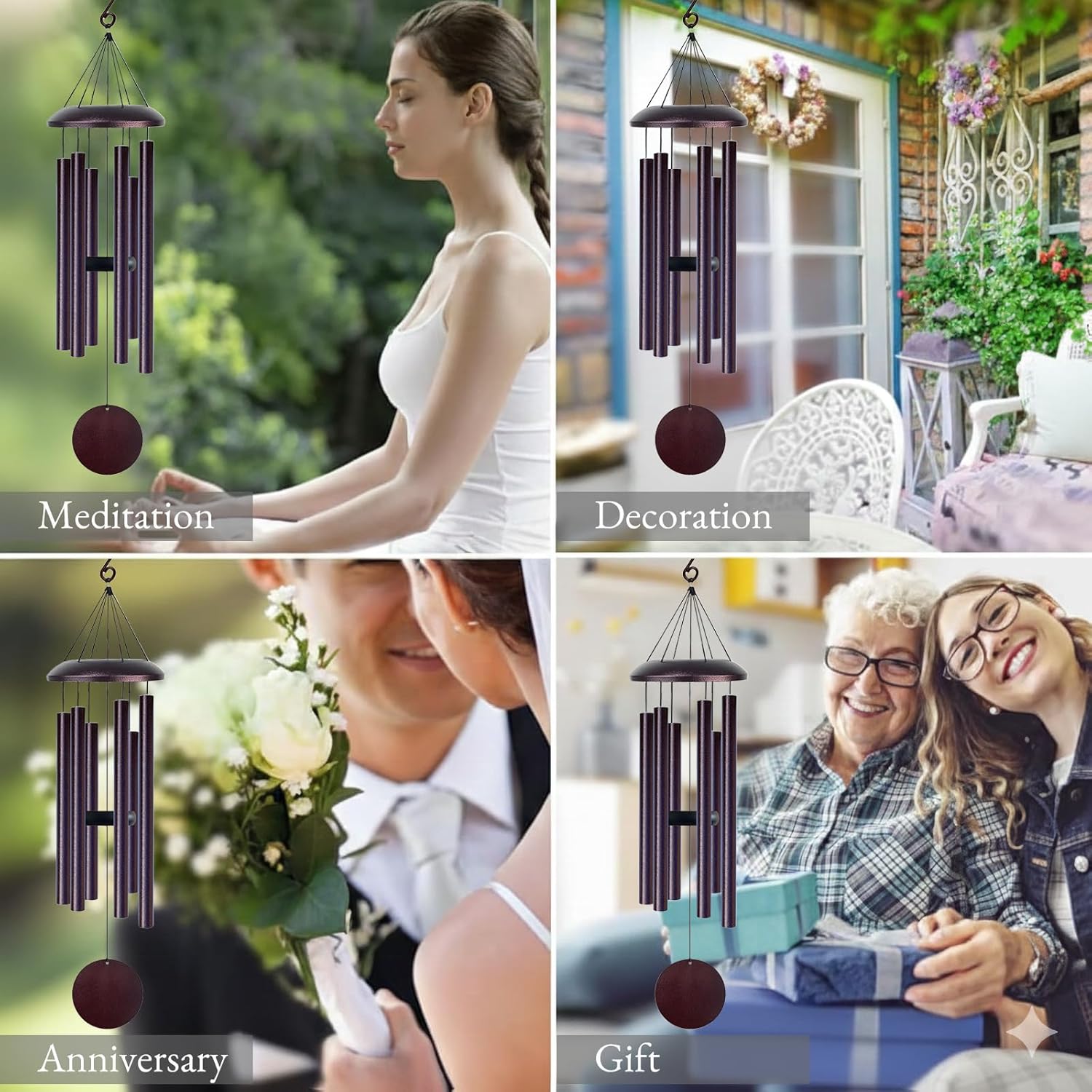 Campanillas de viento personalizadas - Campana de viento conmemorativa de 38 pulgadas con tono profundo y grabado personalizado