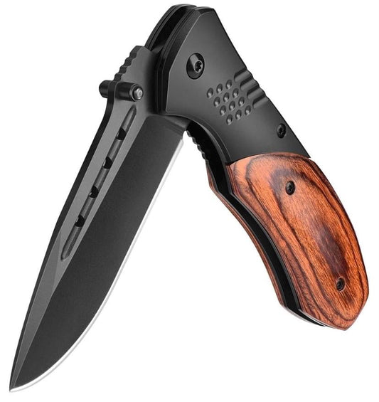 Personalized Rosewood Handle Folding Knife – Stainless Steel Blade, Glass Breaker