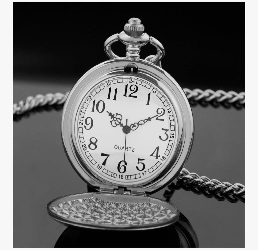 Personalized Pocket Watch - Smooth Case, Arabic Numerals, Chain