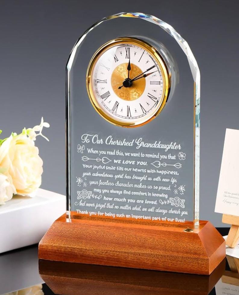 Personalized Wooden clock on base, Graduation, Son, Daughter, Mom, Retirement, Anniversary, Boss, Dad