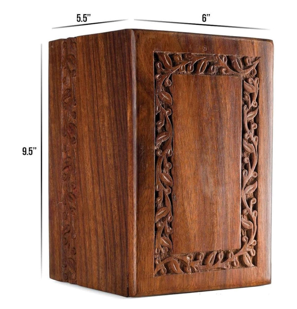 Urna de madera personalizada para cenizas humanas | Urnas de madera de palo de rosa grabadas con borde de tamaño grande de 200 pulgadas cúbicas | Urnas conmemorativas hechas a mano