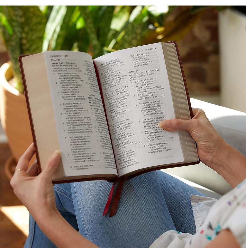 Santa Biblia: Biblia de referencia RVR personalizada, tamaño personal, letra grande, piel sintética, rosada, palabras de Jesús en rojo, Comfort Print