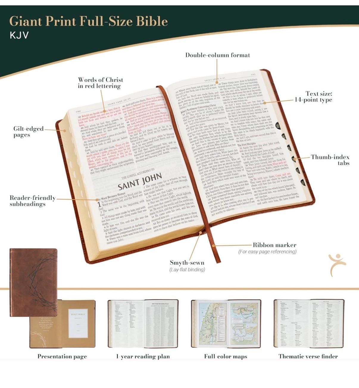 Personalized KJV Giant Print Bible - Chestnut, 14pt, Thumb Index