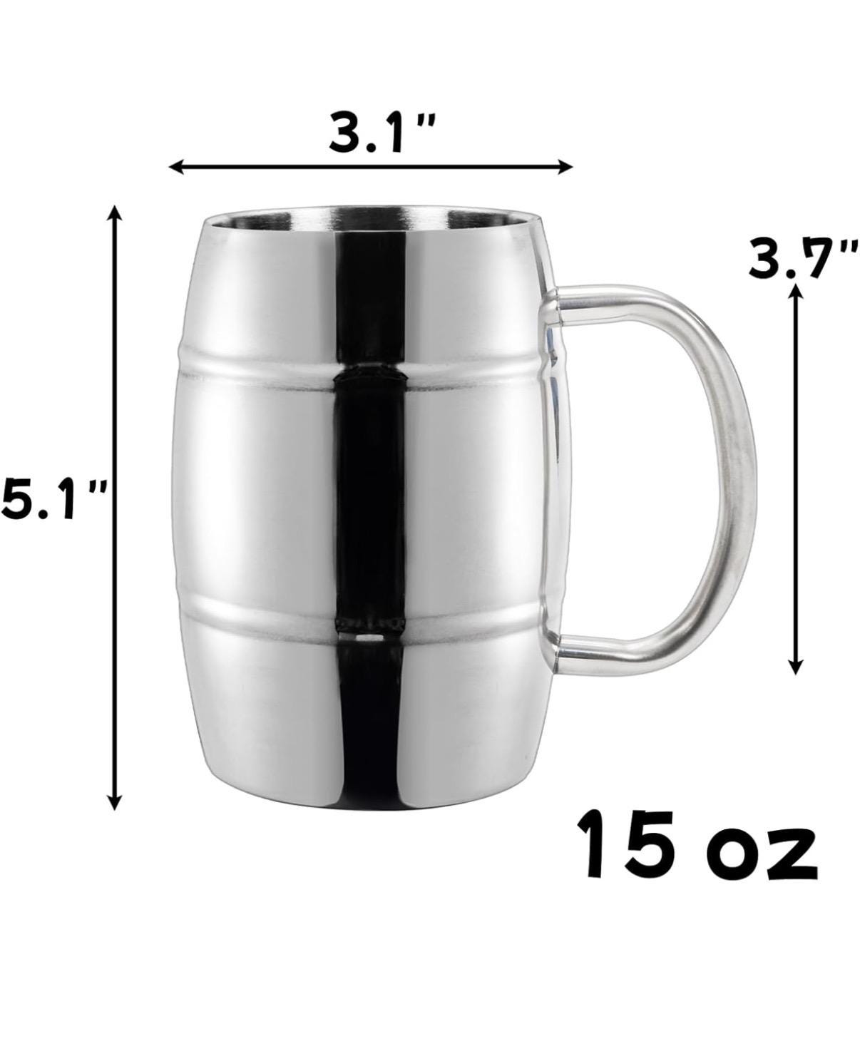 Personalized 4 Pack Stainless Steel Barrel Mugs, 15 OZ Double Walled Beer Stein with Strong Handle, Heat Insulated and cold insulated