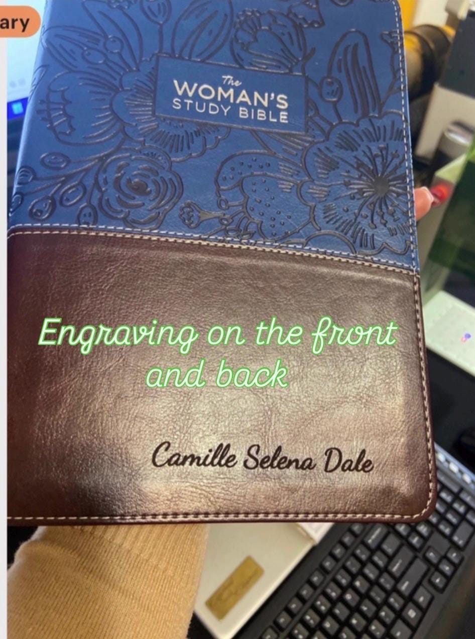 Personalized NIV The Woman's Study Bible | Leathersoft, Blue/Brown, Full-Color, Red Letter - Custom Laser Engraving