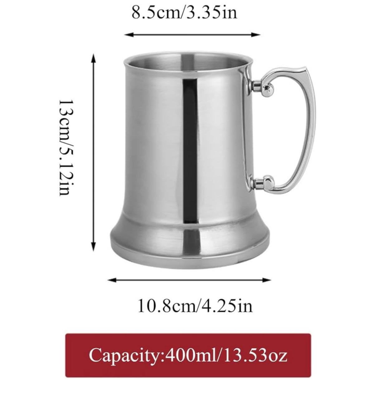 Personalized 4 PCs 13.53oz 304 Stainless Steel Beer Stein Heat Insulated Beer Mug with Big Grip Handle for Hot or Cold