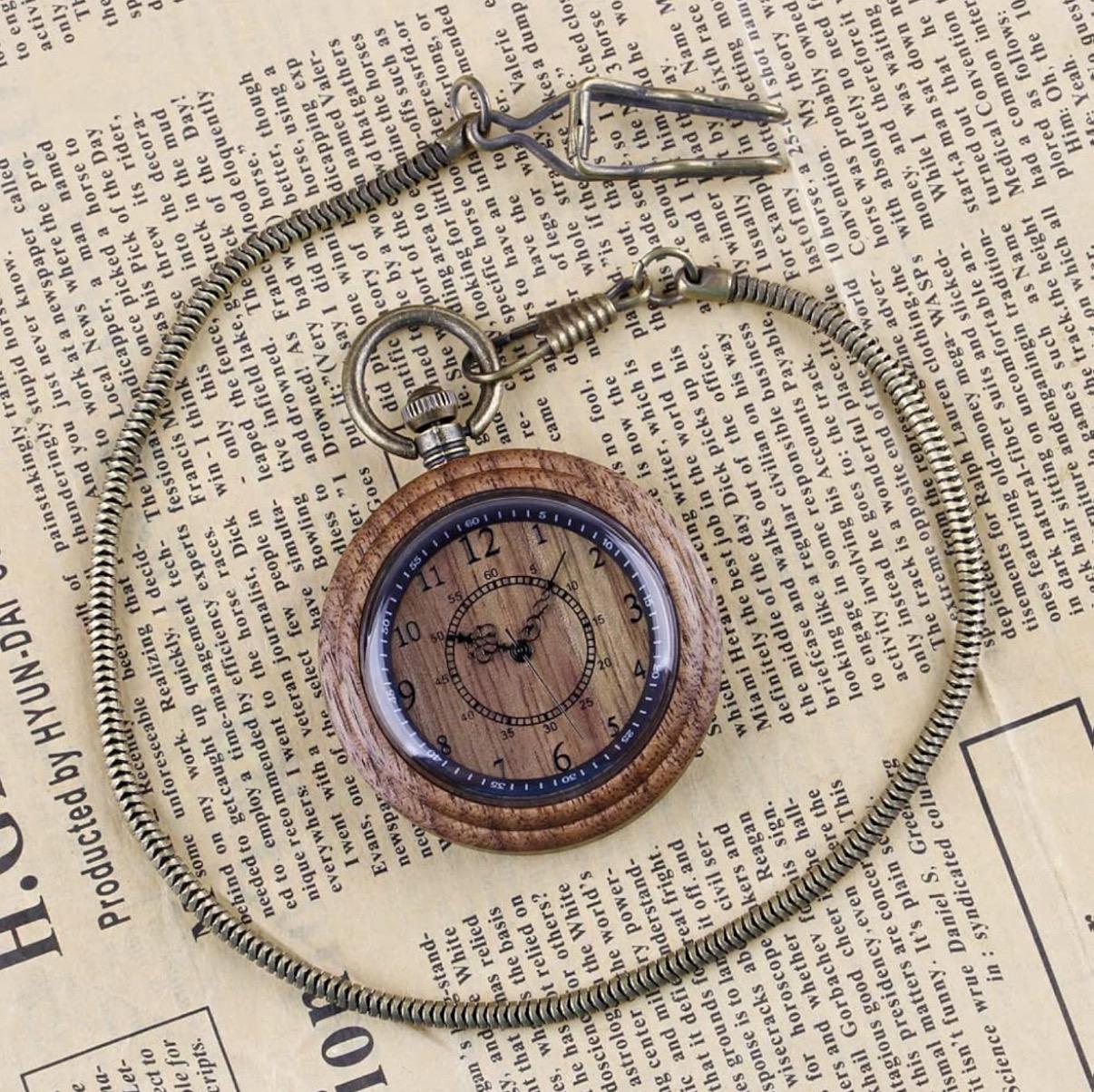 Engraved Bamboo Wooden Pocket Watch, Personalized Quartz Analog