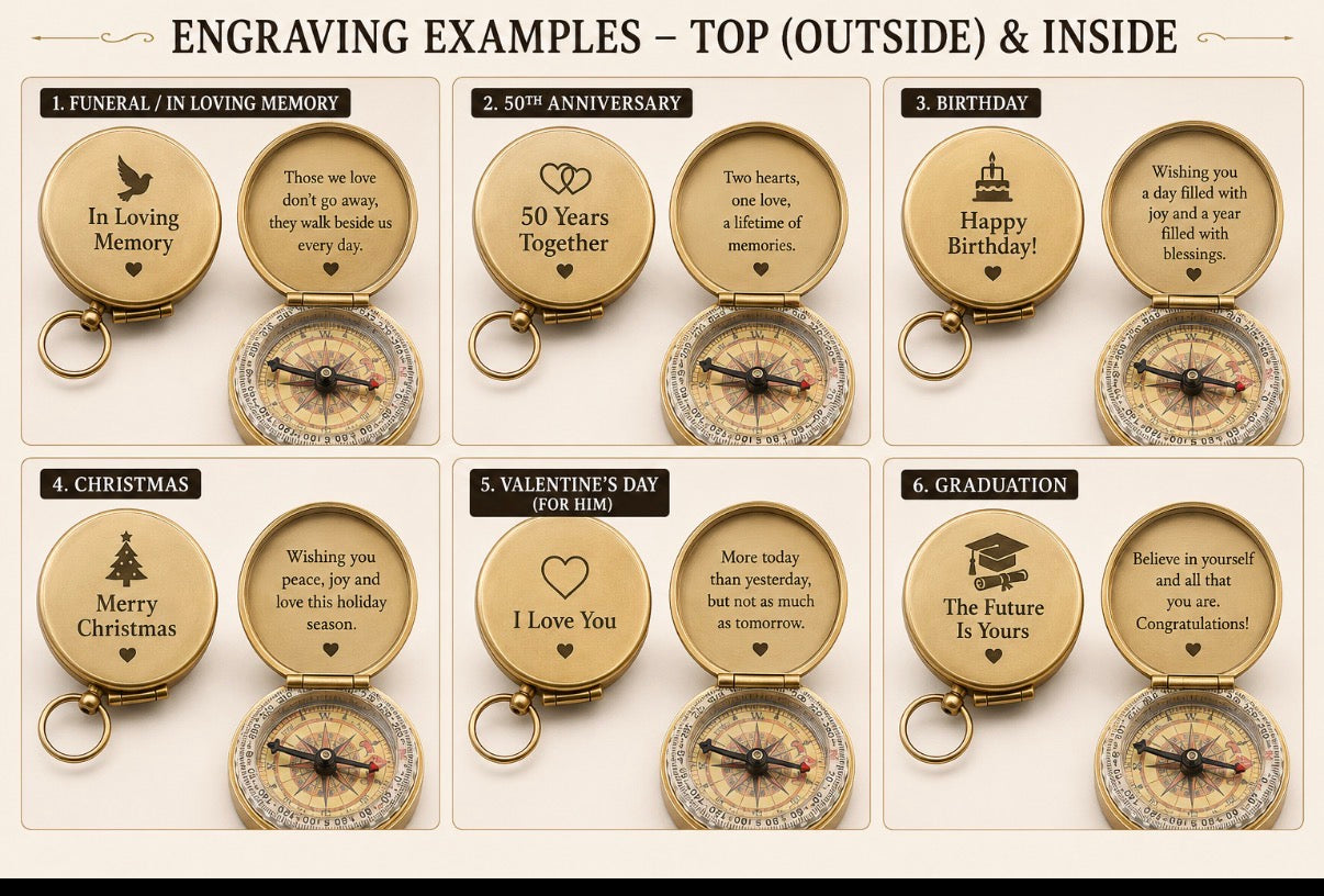 Personalized Brass Compass - Camping, Hiking, Military Gift
