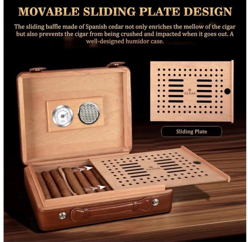 Humidor grande personalizado para puros, caja de puros de madera de cedro con higrómetro, humidificador, divisor, de viaje con capacidad para 50 puros
