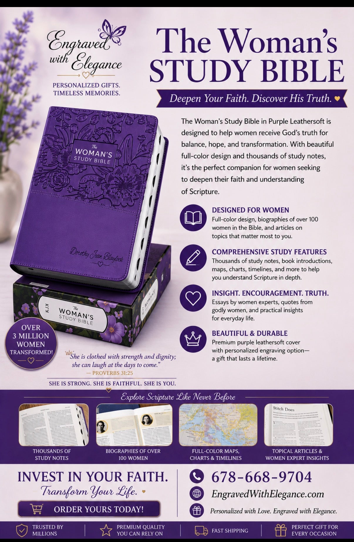 Personalized KJV Women Study Bible, leathersoft purple bible