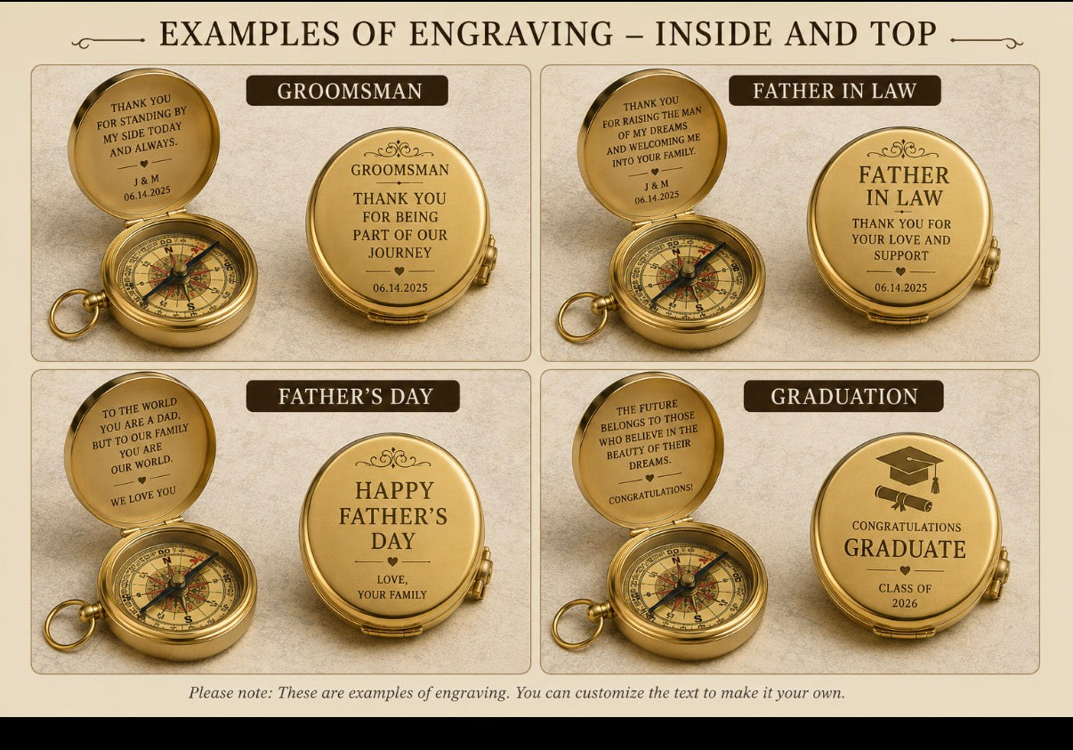 Personalized-Laser engrave on lid, Compasses |Brass Sundial Compass|Gold Compass| Kids Compass|Waterproof Compass|Pocket Compass