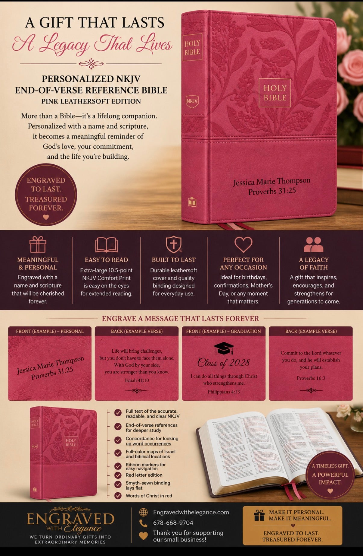 Personalized NKJV, End-of-Verse Reference Bible, Personal Size Large Print, Leathersoft, Pink, Red Letter, Comfort Print: Holy Bible
