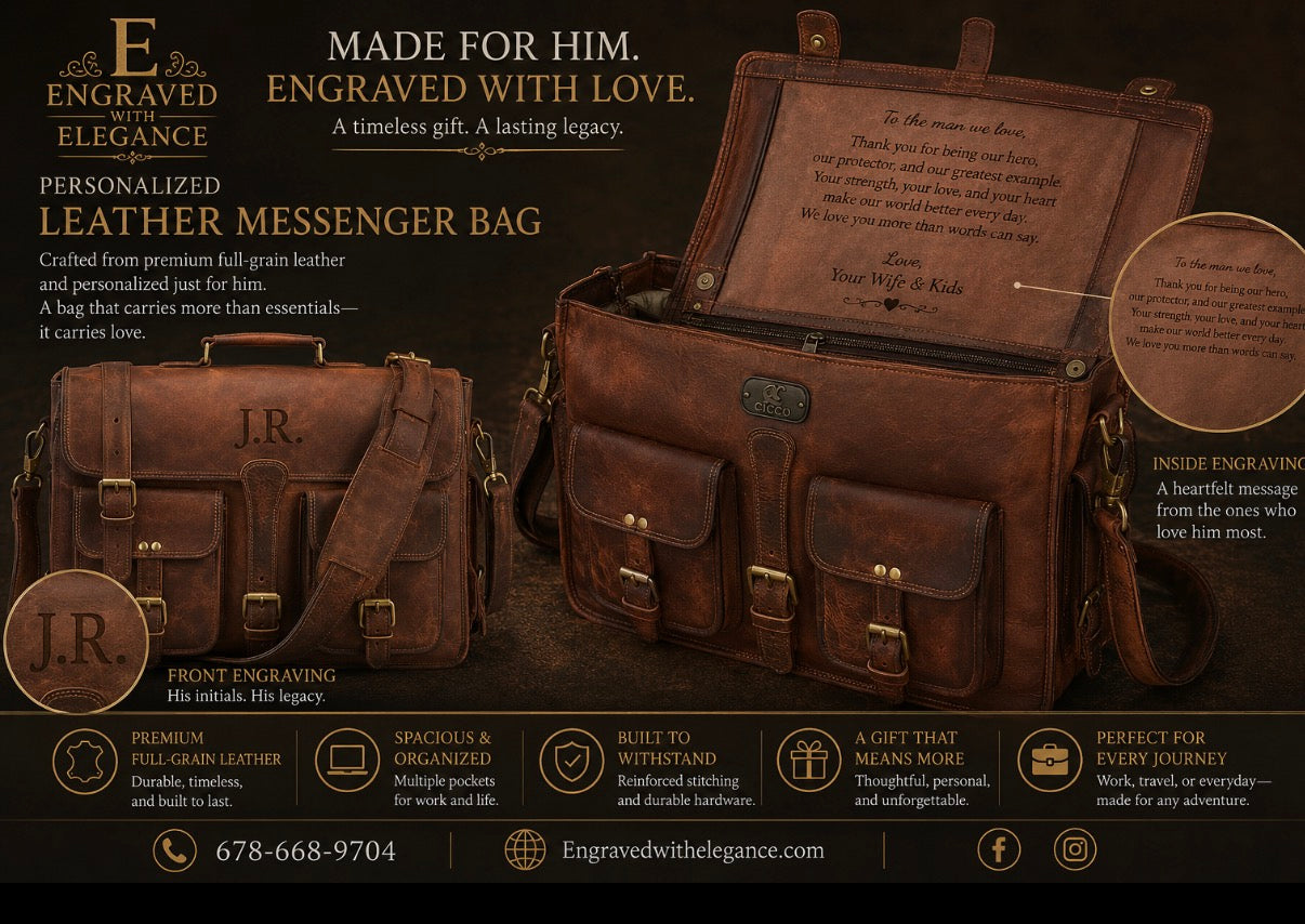 Bolso Bandolera de Cuero Personalizado para Hombre, para Laptop de 18 Pulgadas, Hecho a Mano, de Cuero Genuino