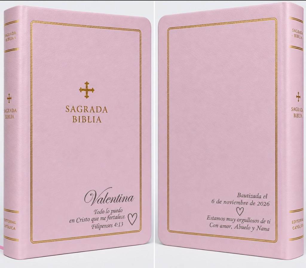 Biblia de America, Spanish Catholic Bible, Recycled Leather, Pink