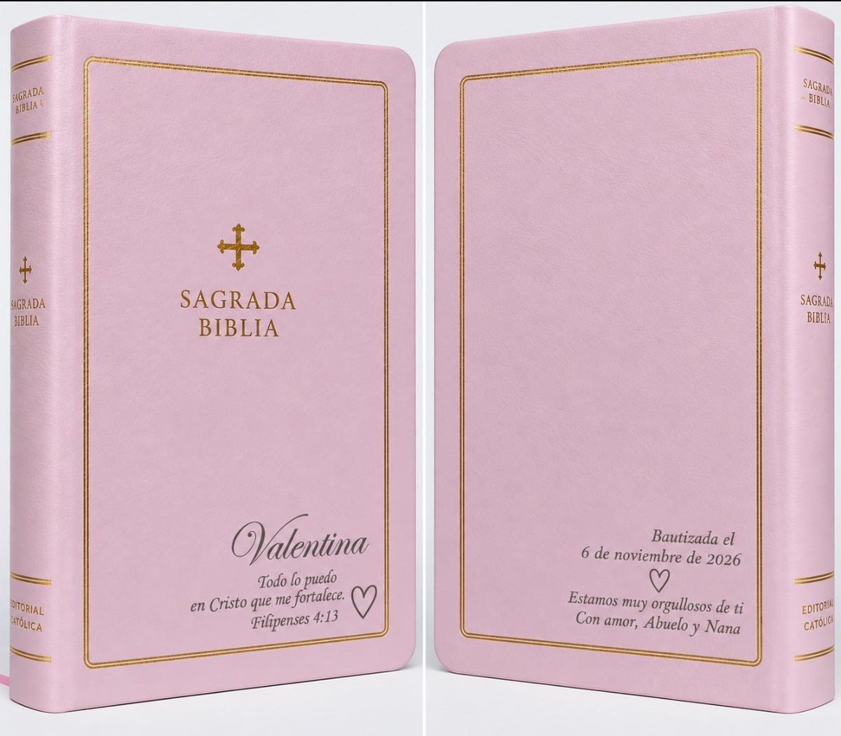 Biblia de America, Spanish Catholic Bible, Recycled Leather, Pink