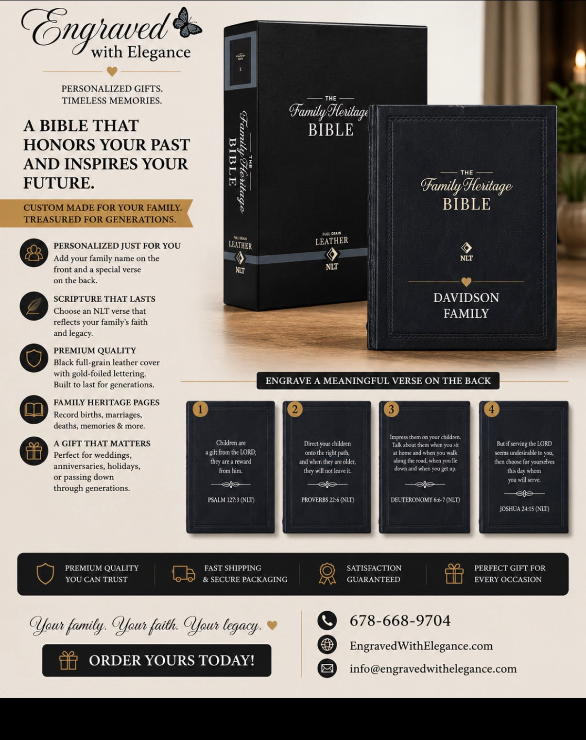 Personalized Black NLT  Family Bible