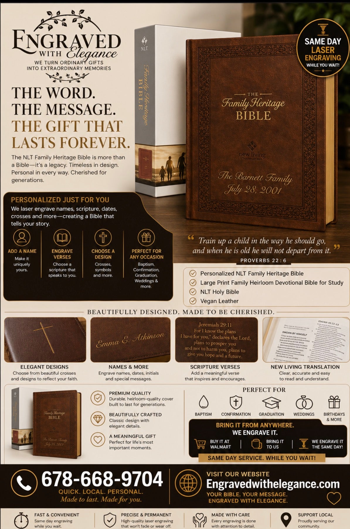 Personalized NLT Family Heritage Bible, Large Print Family Heirloom Devotional Bible for Study, NLT Holy Bible Vegan Leather