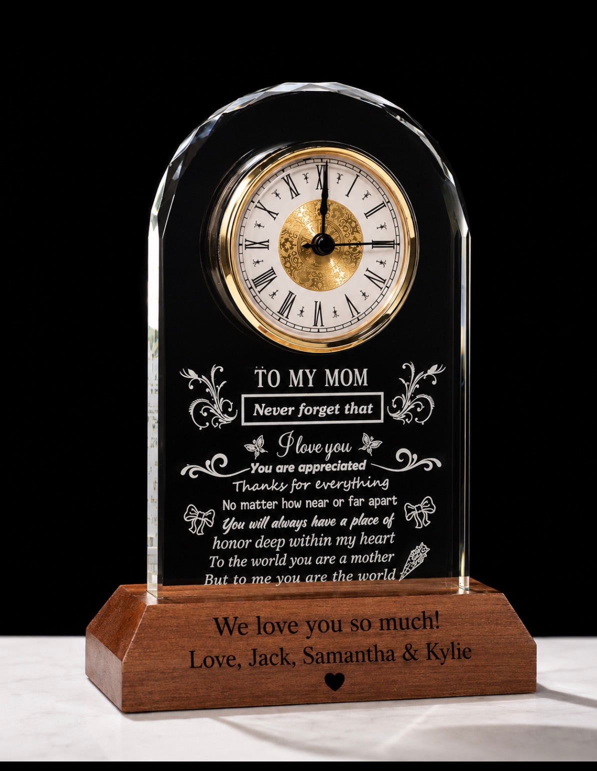 Personalized Wooden clock on base, Graduation, Son, Daughter, Mom, Retirement, Anniversary, Boss, Dad
