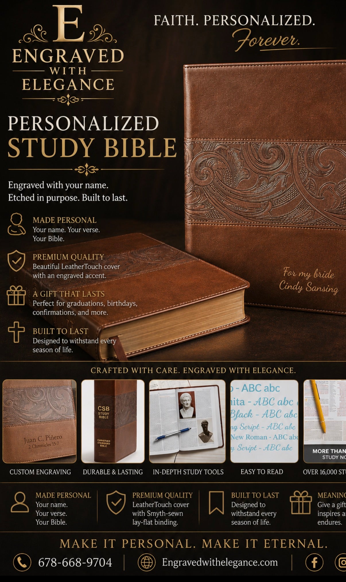 Biblia de Estudio CBS Personalizada, Tacto Piel Caoba, Letra Roja, Notas de Estudio