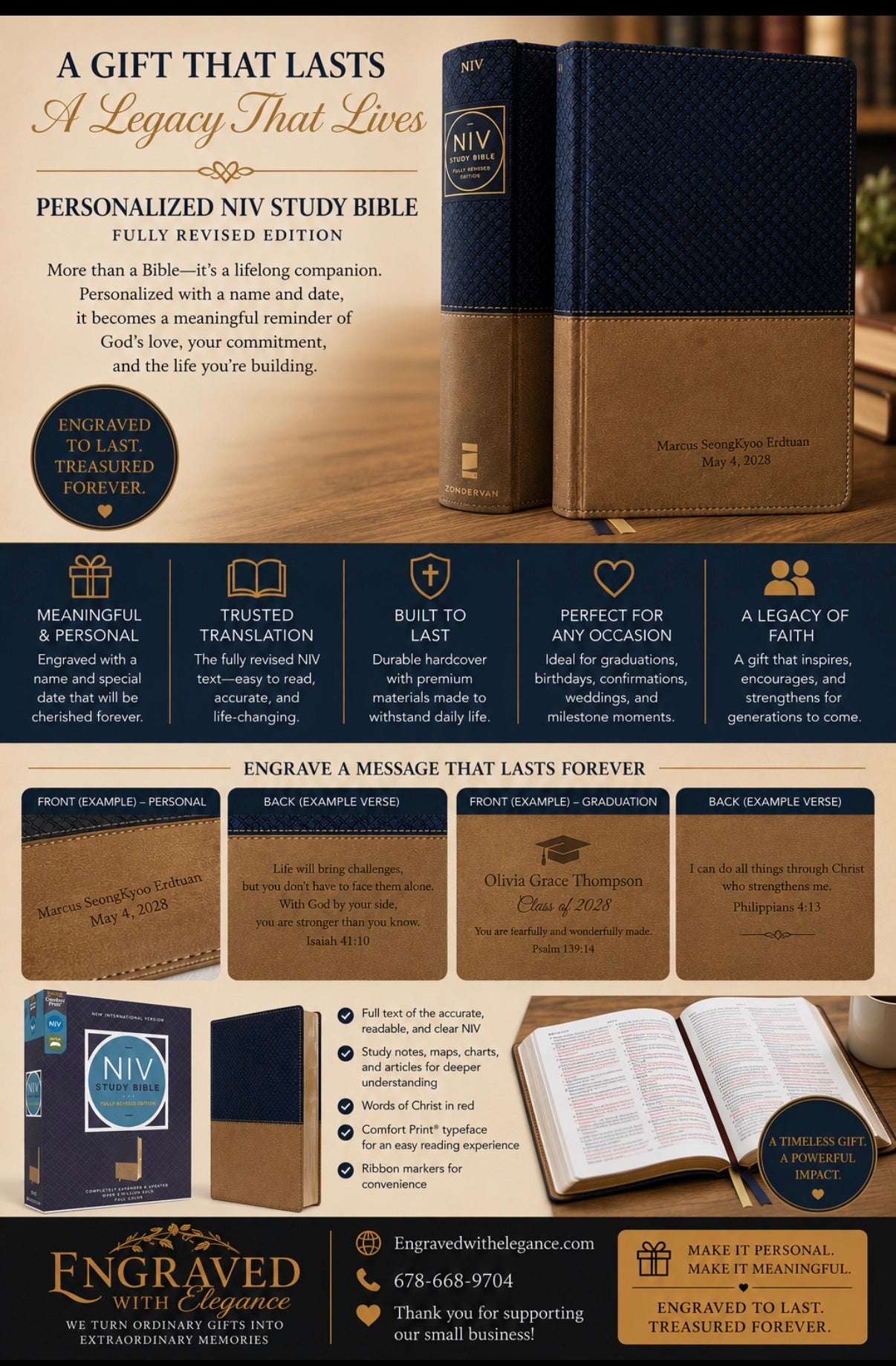 Personalized NIV Study Bible – Navy/Tan Leathersoft, Red Letter