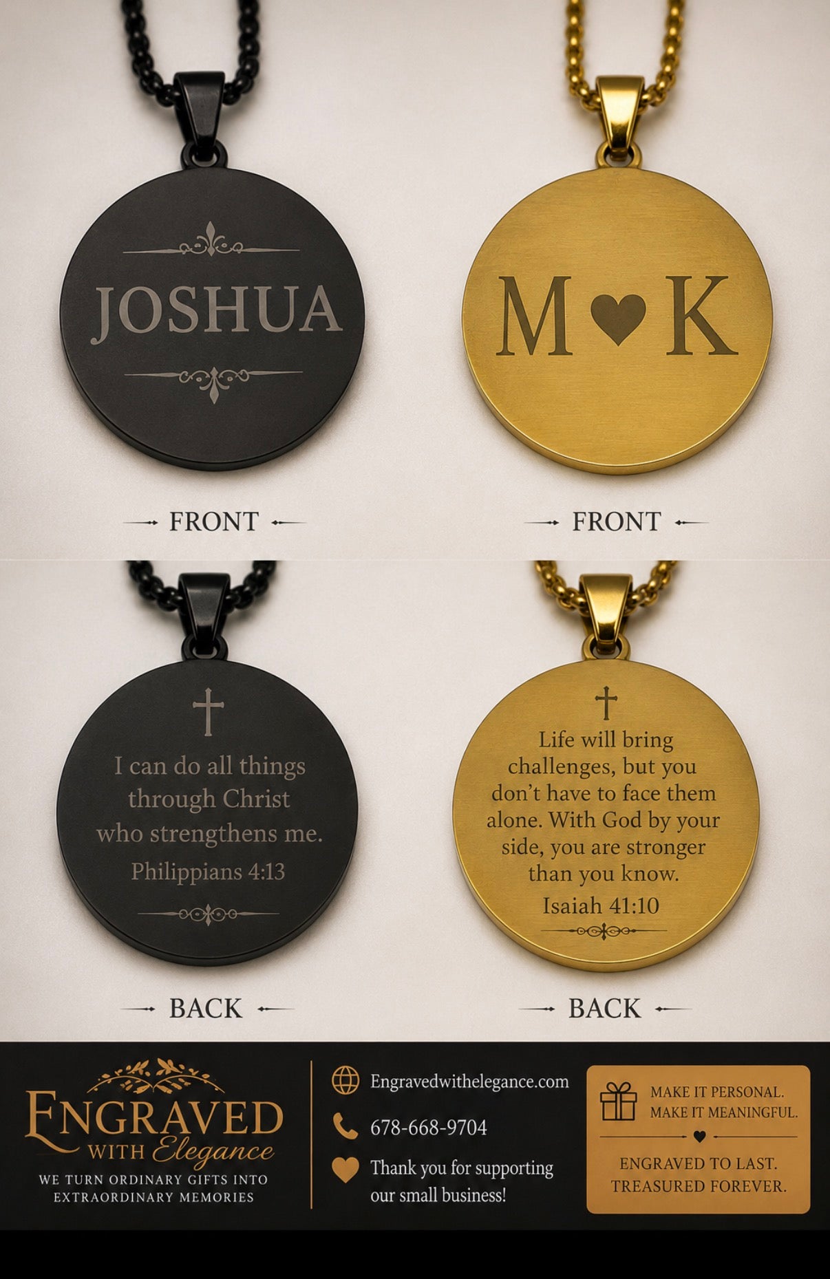 Personalized-Round 18k Gold SS Pendant Necklace