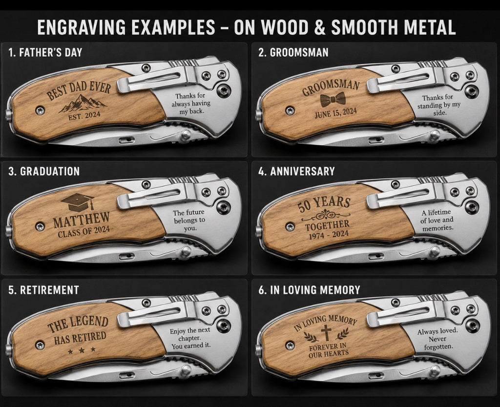 Navaja plegable personalizada - Hoja afilada de 3.46" y mango de madera de olivo