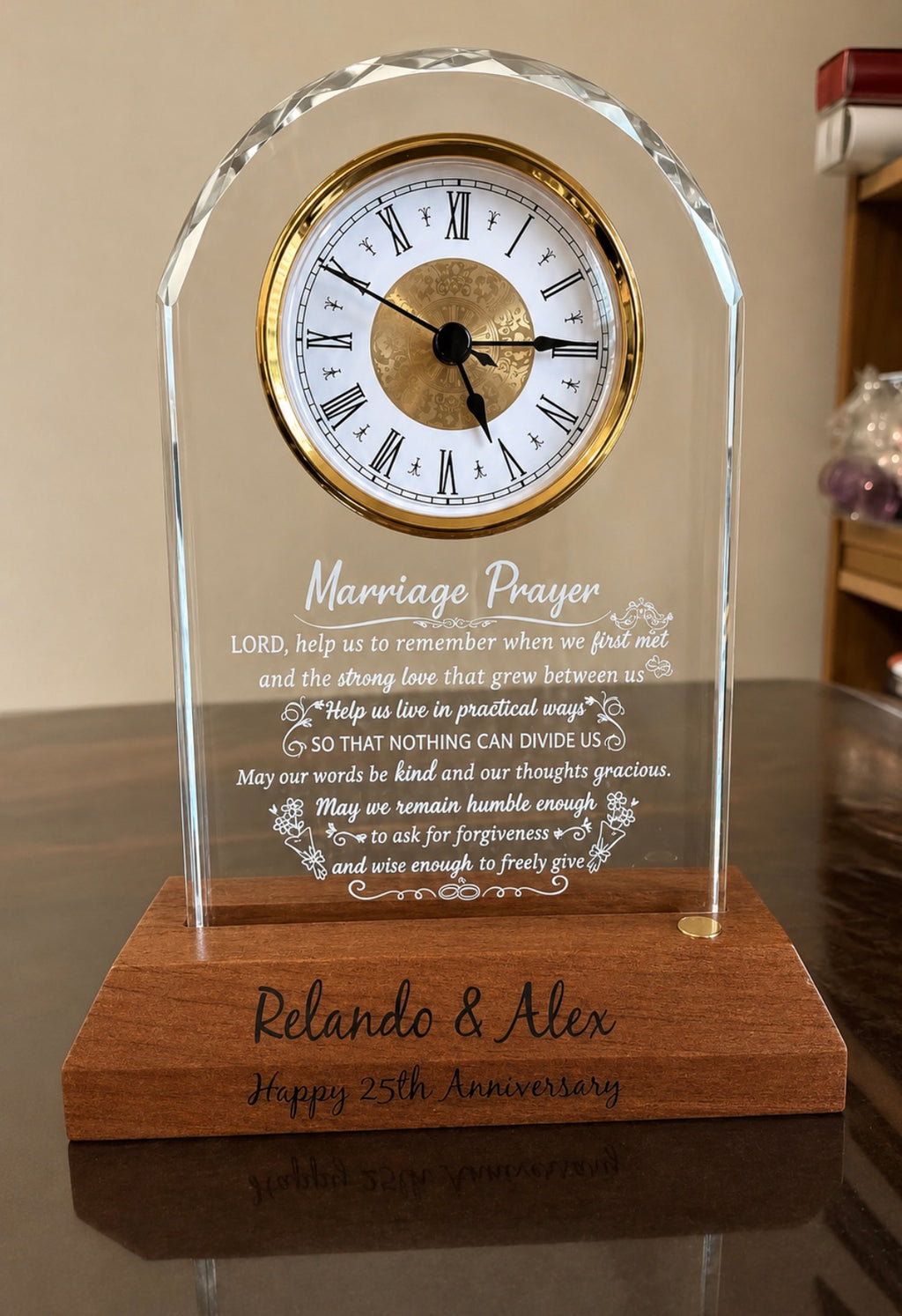 Personalized Wooden clock on base, Graduation, Son, Daughter, Mom, Retirement, Anniversary, Boss, Dad