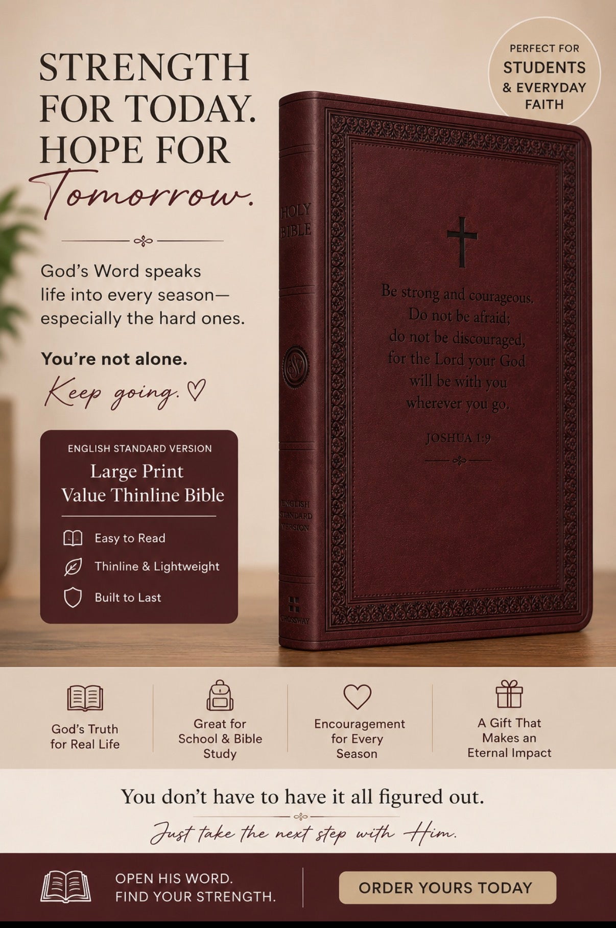 Biblia delgada de gran tamaño ESV personalizada (TruTone, caoba, diseño de borde)