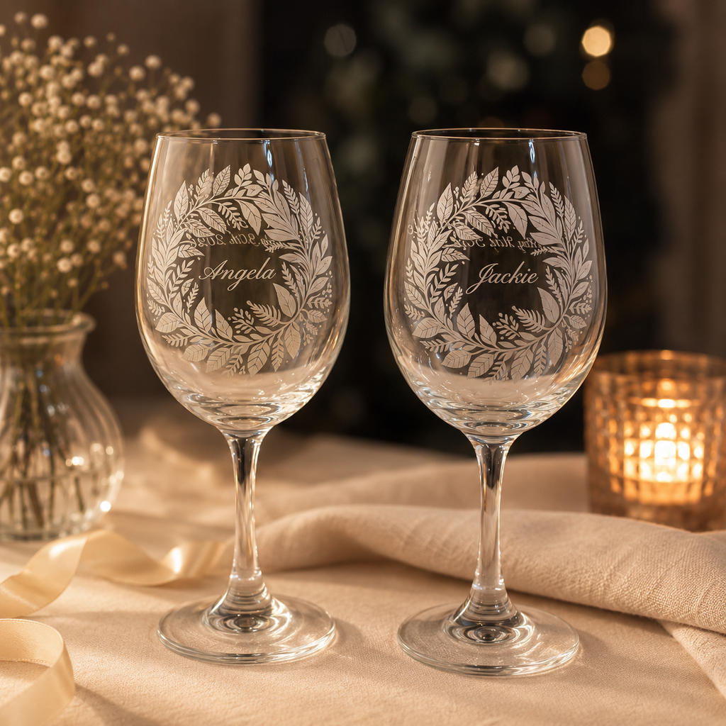 Personalized Engraved Wine Glasses | Elegant Wedding & Anniversary Gifts