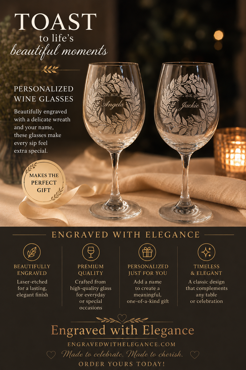 Personalized Engraved Wine Glasses | Elegant Wedding & Anniversary Gifts