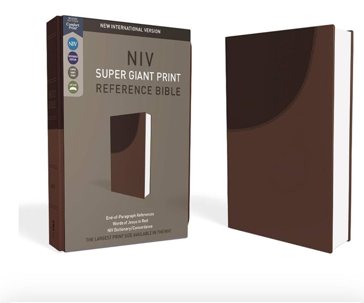 NIV, Super Giant Print Reference Bible, Leathersoft, Brown, Red Letter, Comfort Print,Engraved  Bible, Personalized Bible, Baptism Gift,