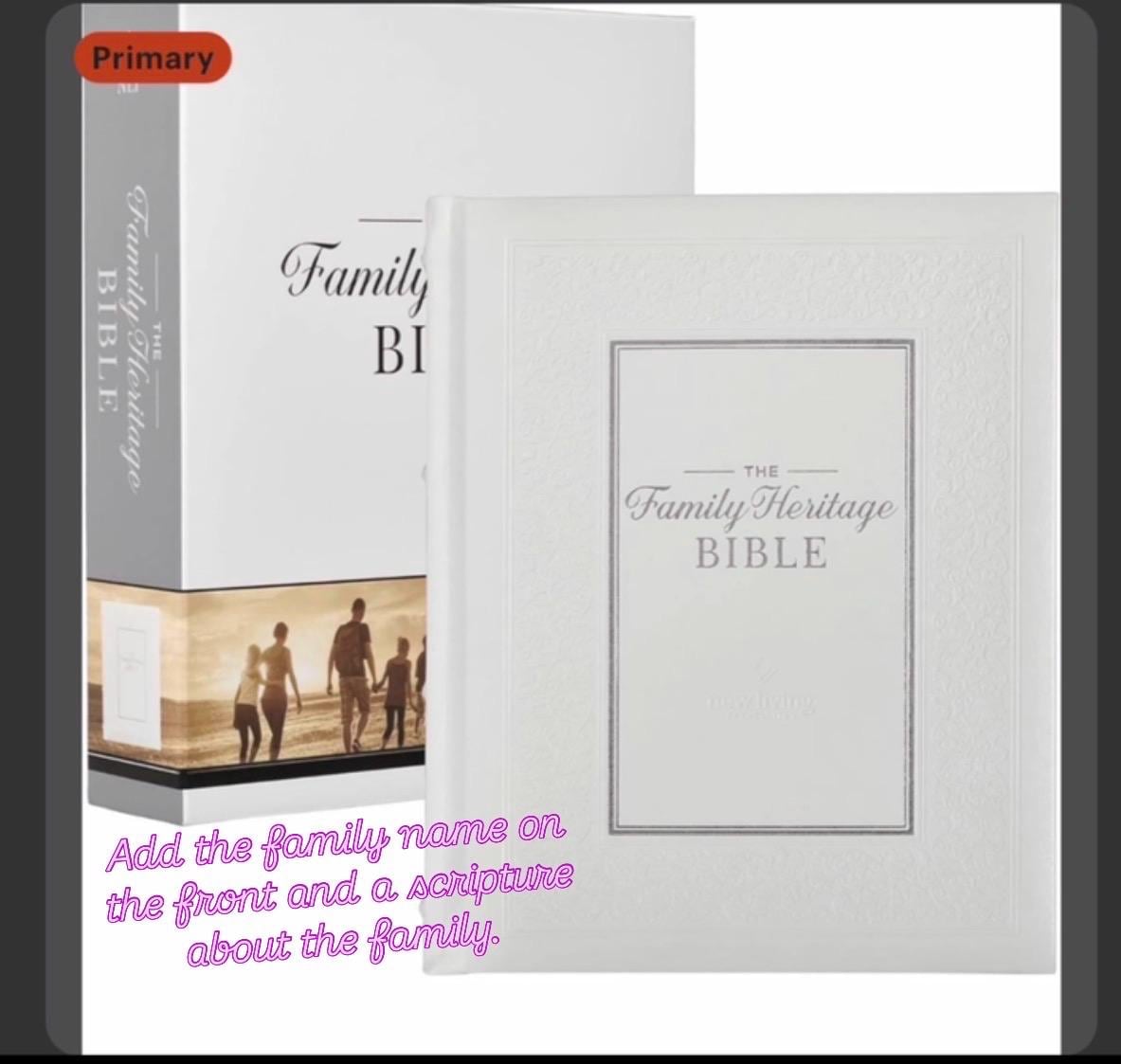 Personalize the family name and a verse. NLT Family Heritage Bible, Large Print Family Heirloom Devotional Bible for Study