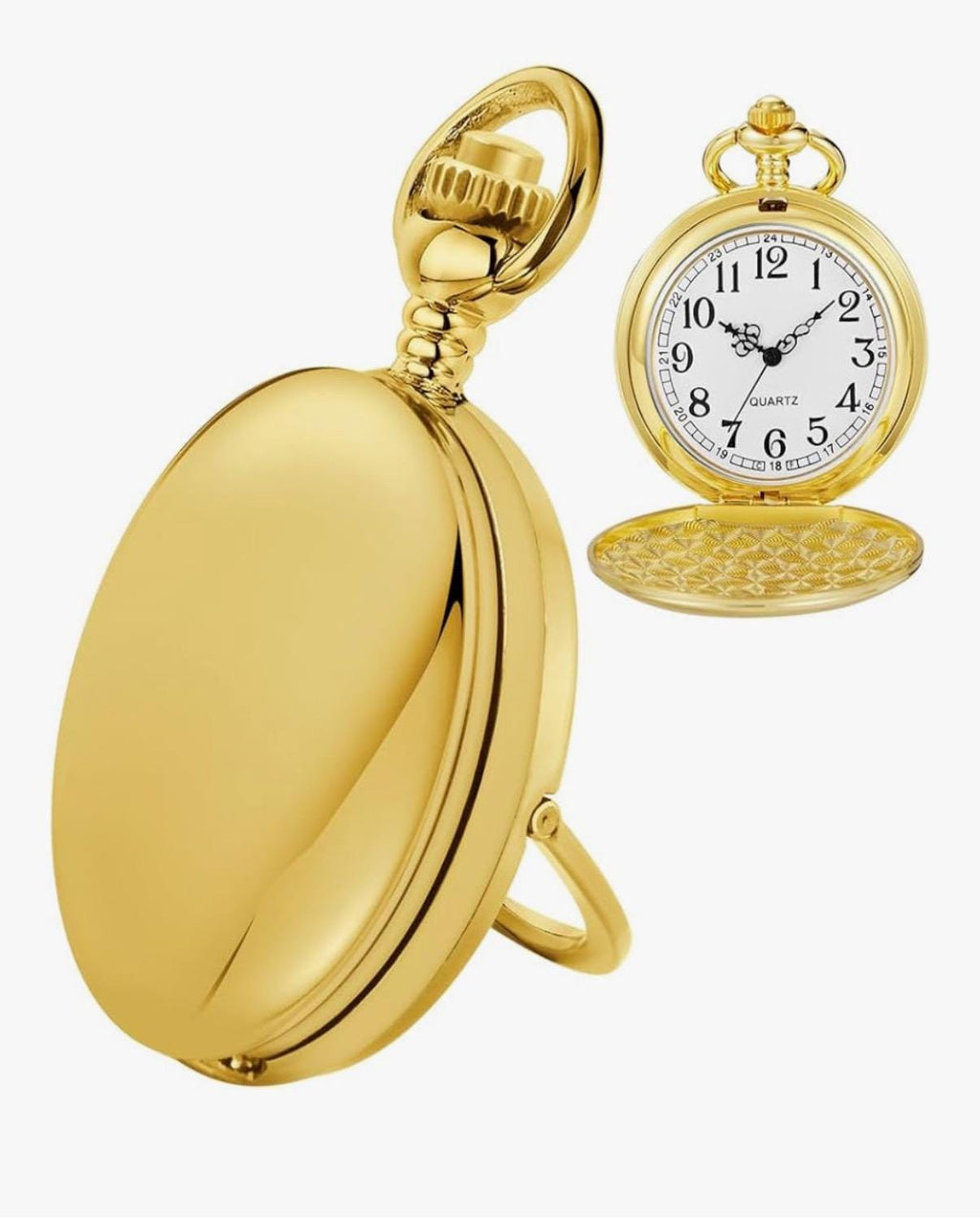 Personalized Pocket Watch - Smooth Case, Arabic Numerals, Chain