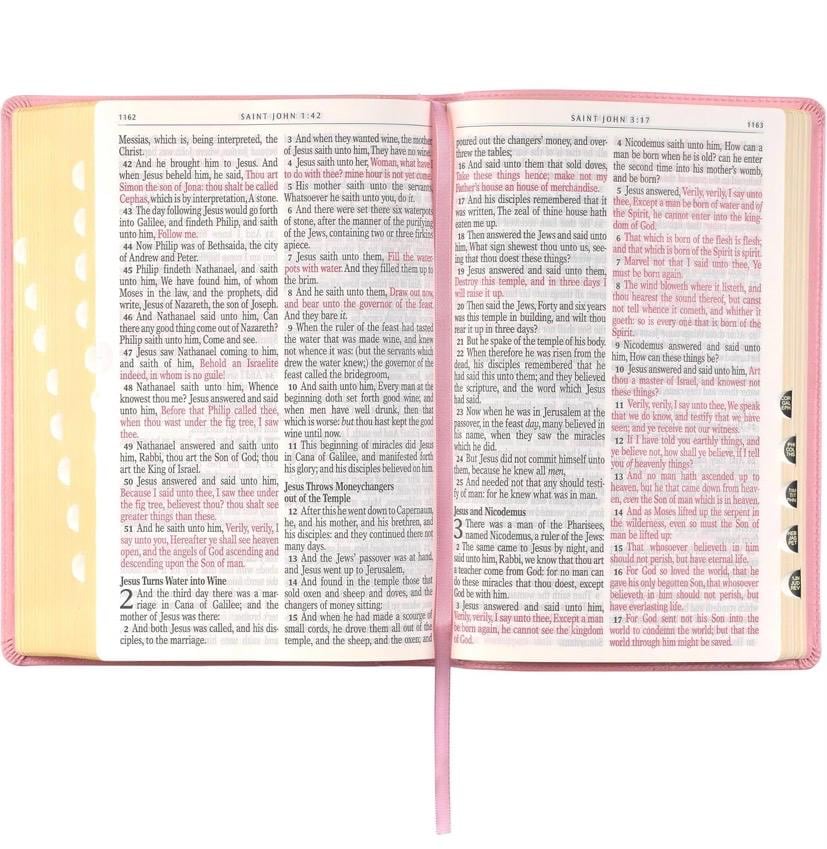 Personalized KJV Giant Print Bible - Pink Leather, Thumb Indexed