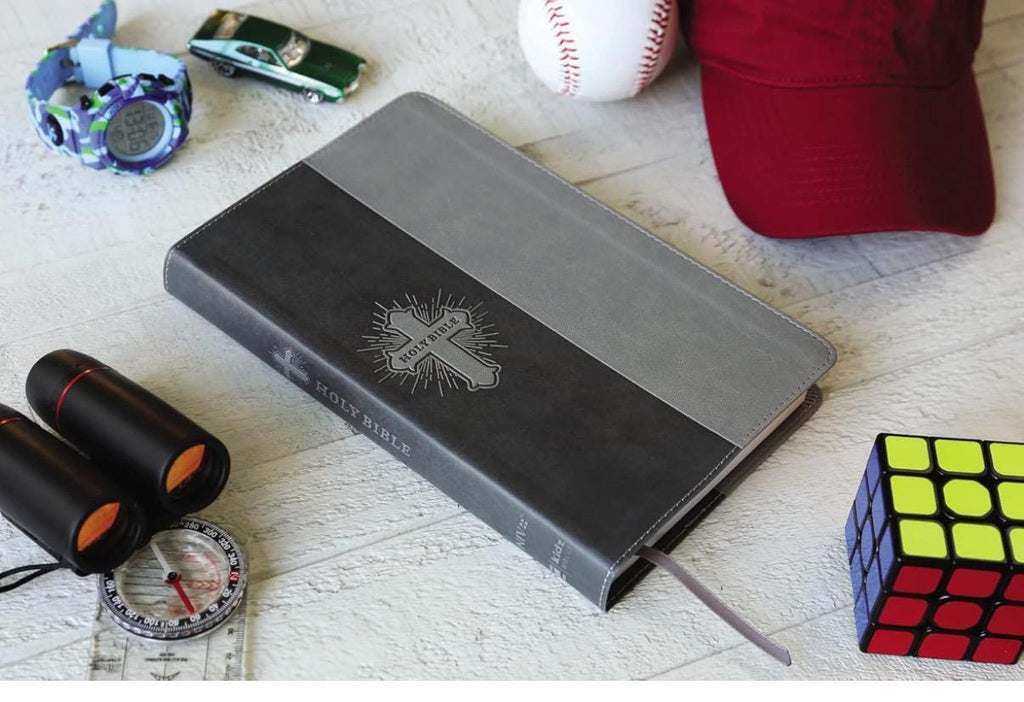 Personalized NIV, Bible for Kids, Leathersoft, Gray, Red Letter, Comfort Print Thinline Edition