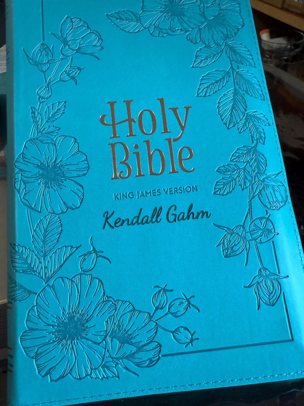 Biblia personalizada KJV, tamaño estándar, polipiel, edición con letras rojas, índice pulgar, cinta marcadora, versión King James, cremallera floral