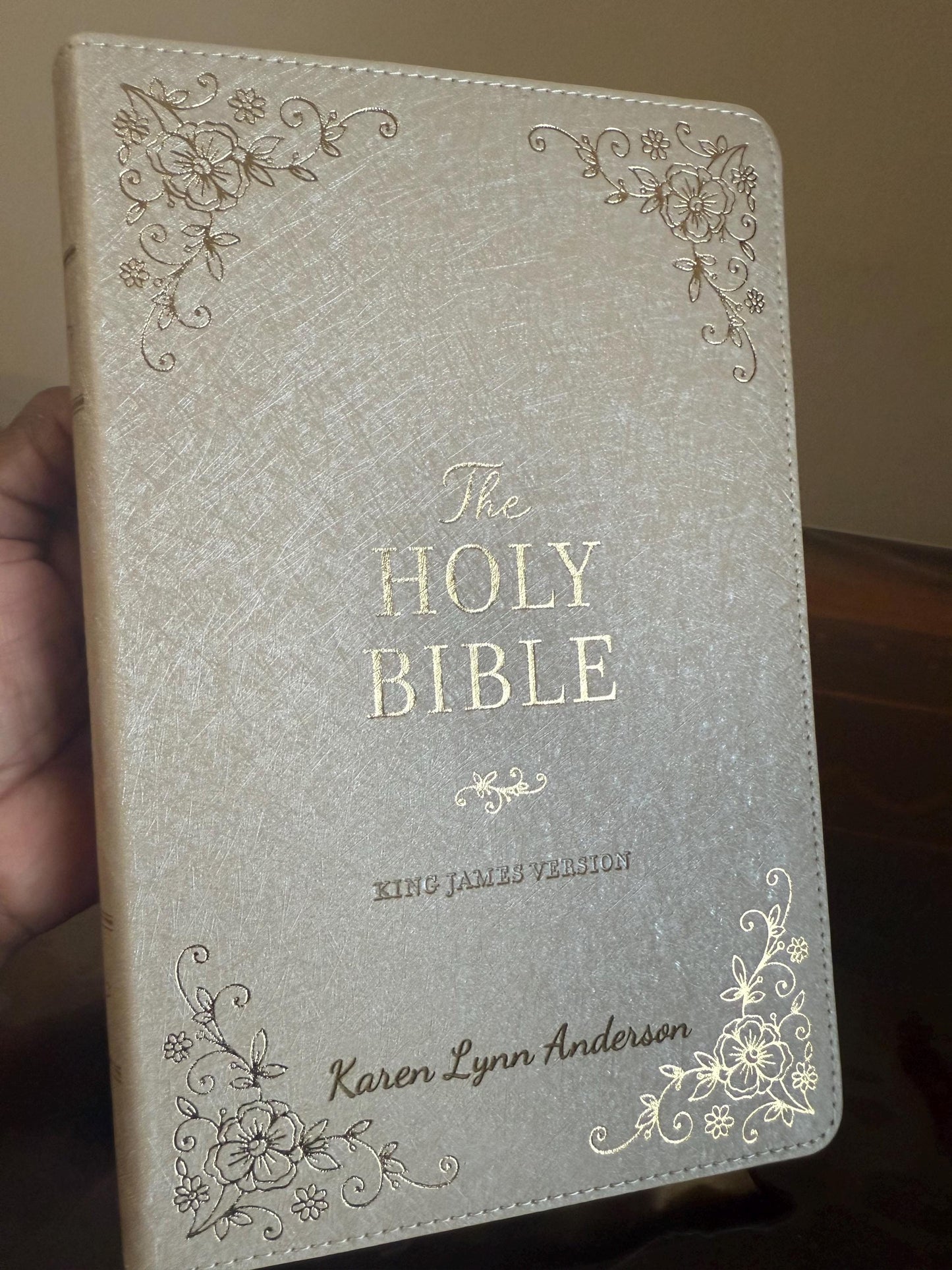 Personalized KJV Holy Bible, Standard Size Faux Leather Red Letter Edition Thumb Index, Ribbon Marker, King James Version, Pearlescent Taupe