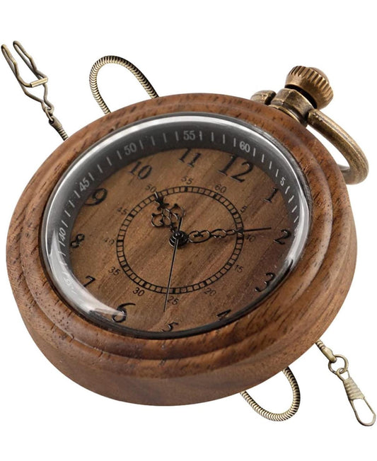 Engraved Bamboo Wooden Pocket Watch, Personalized Quartz Analog