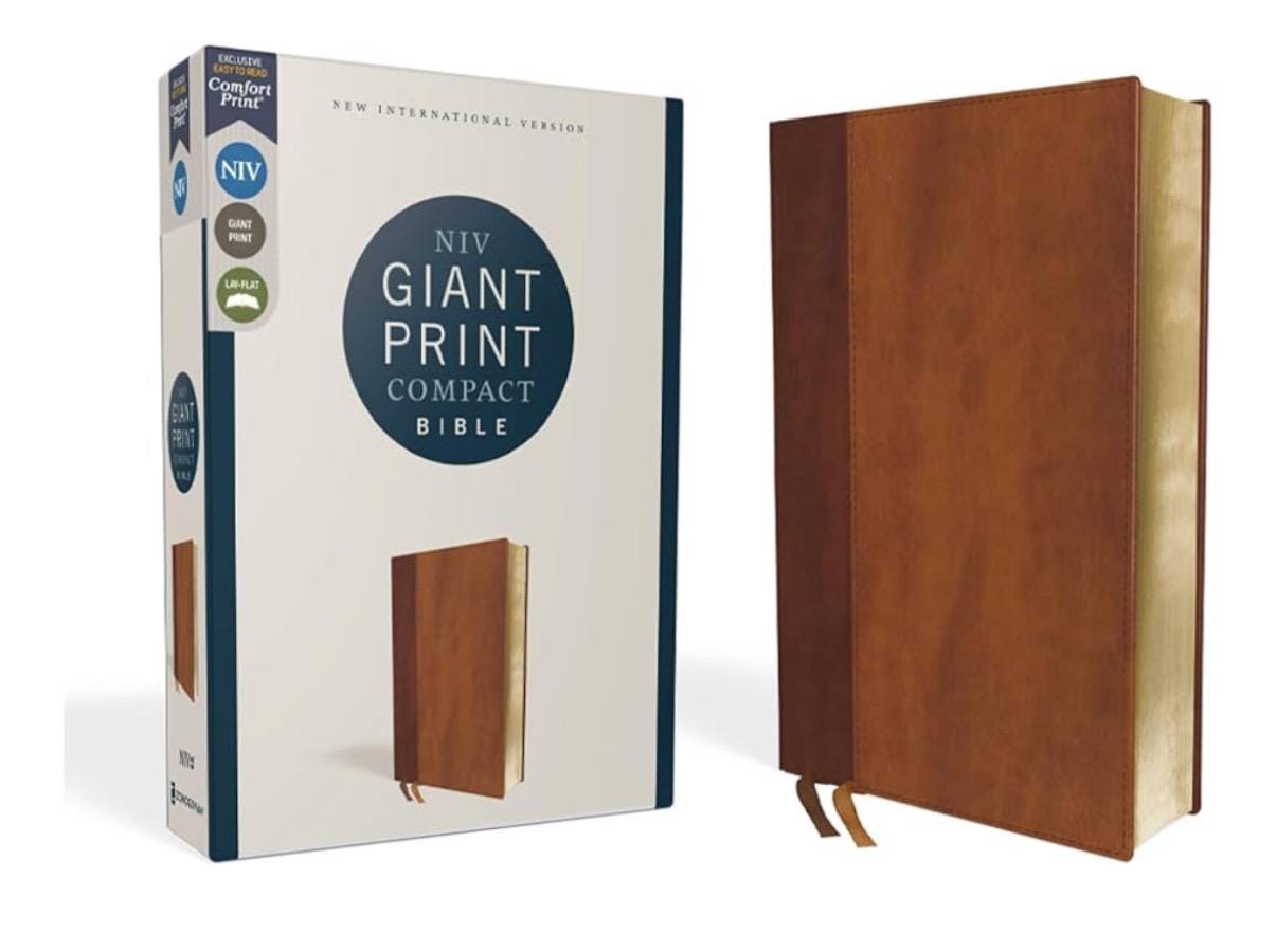 NVI Personalizada, Biblia de letra grande compacta, Piel sintética, Marrón, Letra roja, Comfort Print