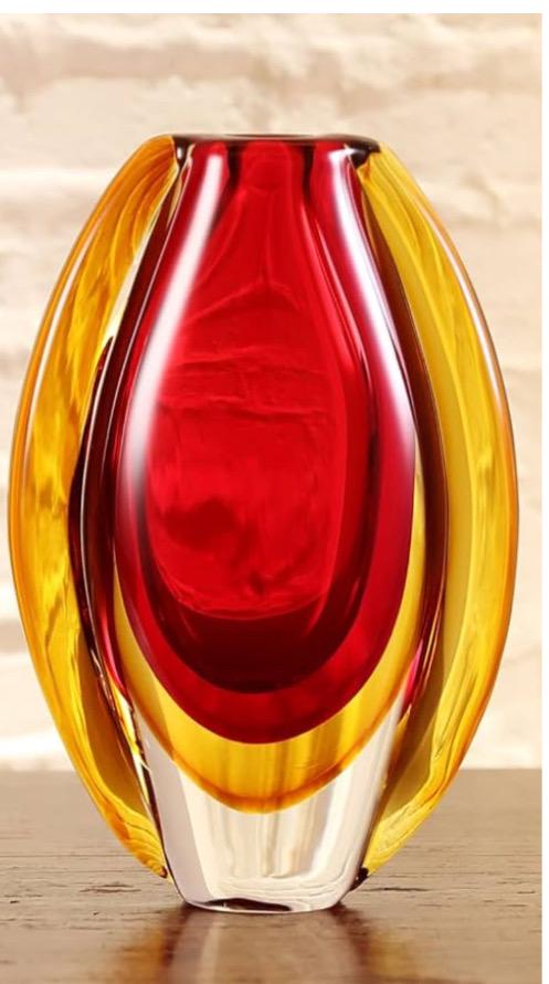 Personalized Luxury Lane Hand Blown Sommerso Oval Art Glass Vase for Decor Centerpiece Table Decoration Blue 10 inch Tall