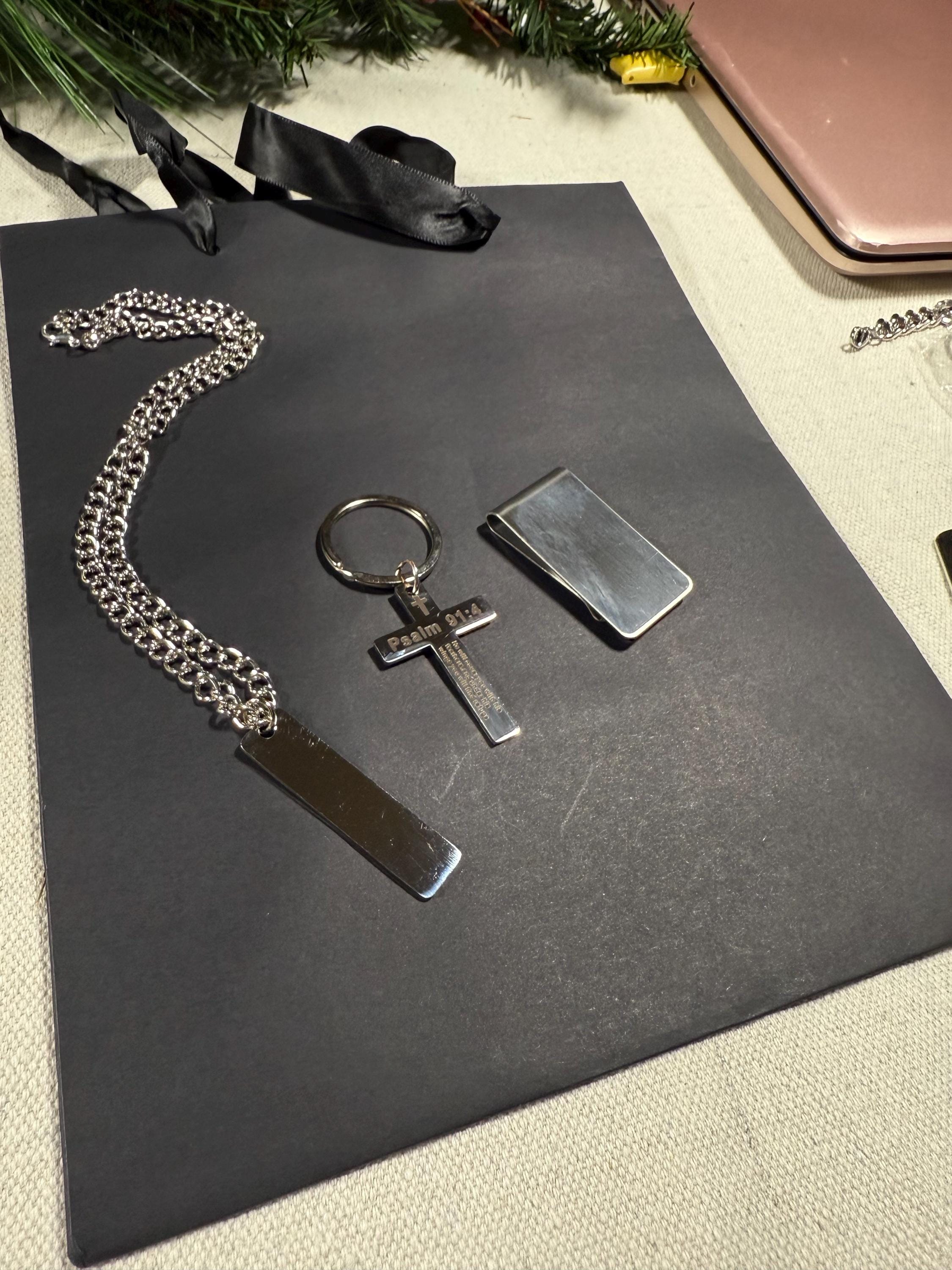 Set de regalo de collar y clip para billetes de acero inoxidable para hombre (grabado gratis)
